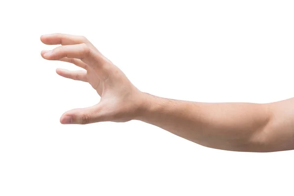 Рука людини тримається ізольовано на білому тлі з відсічним контуром . — стокове фото