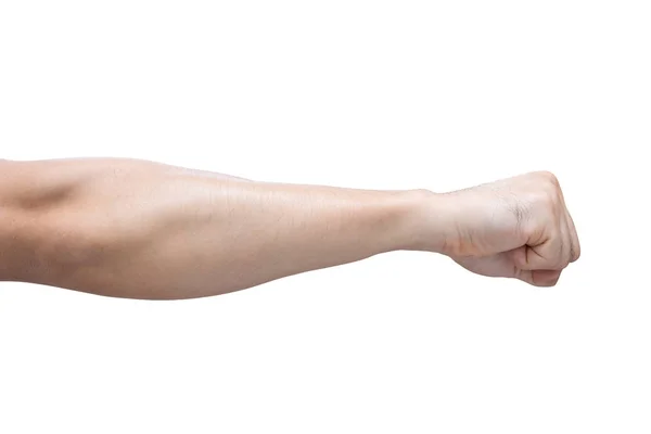 Рука людини з кулаком ізольована на білому тлі з відсічним контуром . — стокове фото