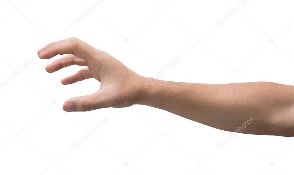 Man hand isolated on white background with clipping path.