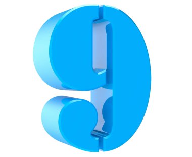 Beyaz arka plan 3d render 3d mavi sayı 9