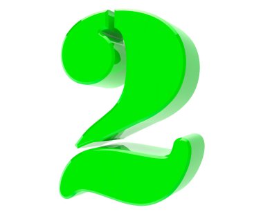 Beyaz arkaplanda 3d Yeşil 2 numara 3d görüntüleme