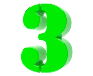Beyaz arkaplanda 3d Yeşil numara 3 boyutlu görüntüleme