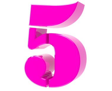 Beyaz arka plan 3d render 3d pembe sayı 5