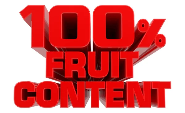 3D 100% FRUTTA parola CONTENUTO su sfondo bianco rendering 3d — Foto Stock