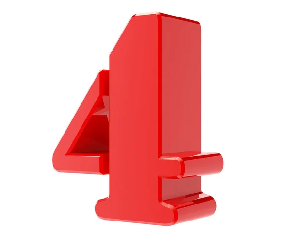 3D červené číslo 4 na bílém pozadí 3D vykreslování — Stock fotografie