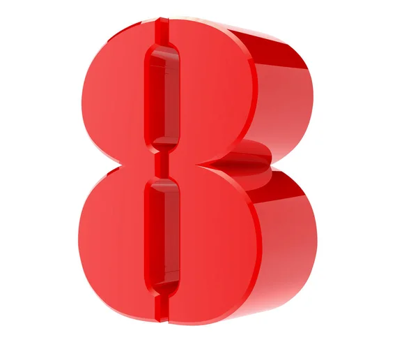 3d numero rosso 8 su sfondo bianco rendering 3d — Foto Stock