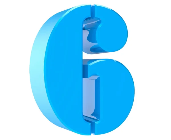 3d blaue Zahl 6 auf weißem Hintergrund 3d Rendering — Stockfoto