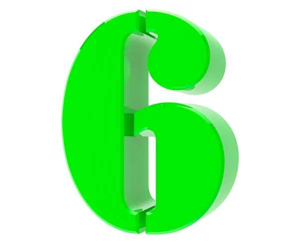 3d Verde numero 6 su sfondo bianco rendering 3d — Foto Stock