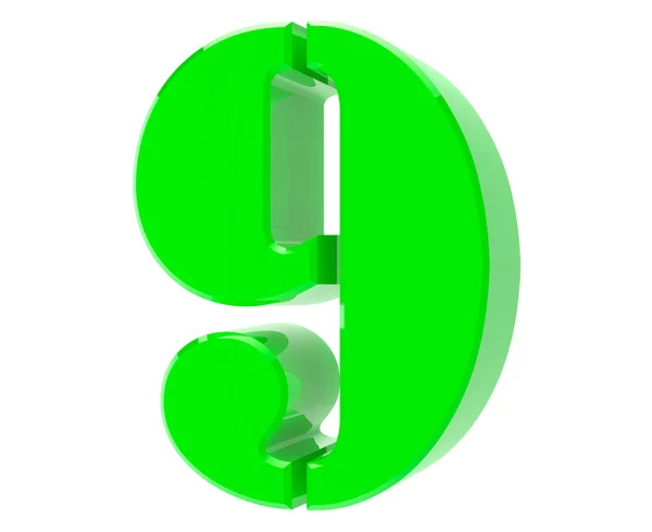 3d Verde numero 9 su sfondo bianco rendering 3d — Foto Stock