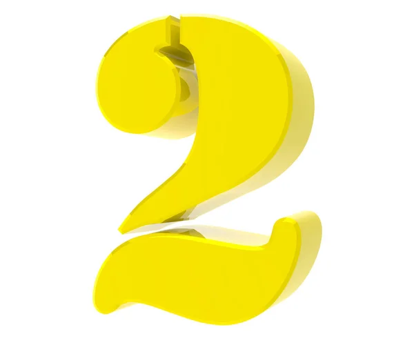 白色背景 3D 渲染上的 3d 黄色数字 2 — 图库照片