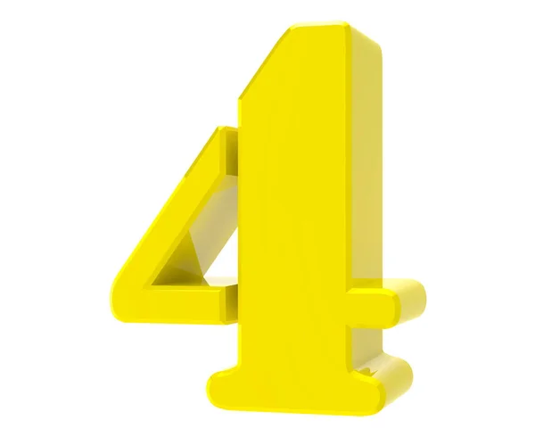 3D geel nummer 4 op witte achtergrond 3D rendering — Stockfoto