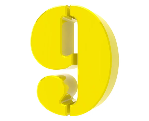 3D κίτρινος αριθμός 9 σε λευκό φόντο 3D απόδοση — Φωτογραφία Αρχείου