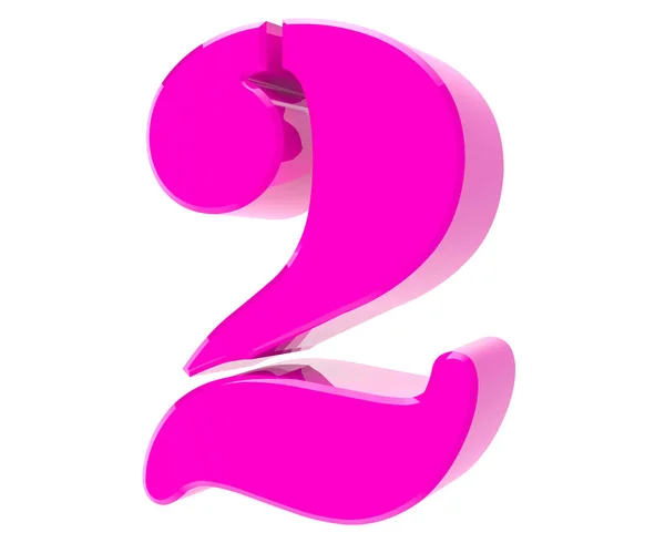 3d rosa número 2 no fundo branco 3d renderização — Fotografia de Stock