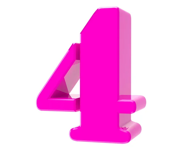 흰색 배경 3D 렌더링의 3D 분홍색 번호 4 — 스톡 사진