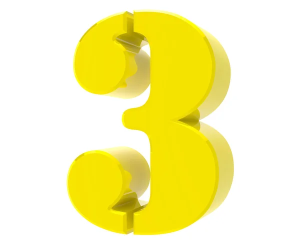 3d yellow number 3 on white background 3d rendering — Stock Photo, Image