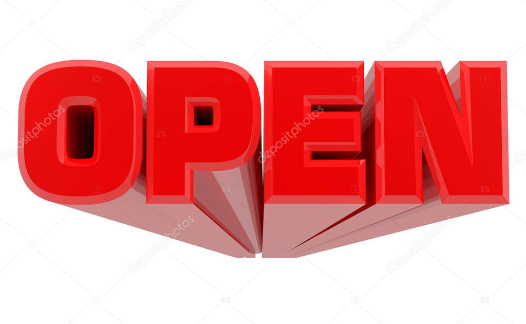 3D OPEN word on white background 3d rendering