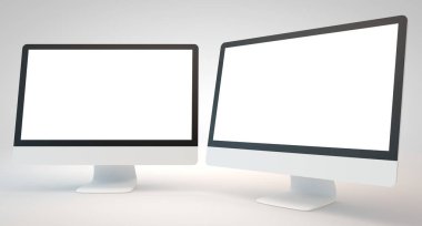 Beyaz arka plan 3d render bilgisayar ekranı