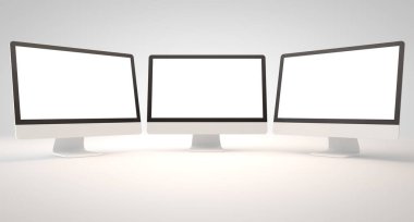 Beyaz arka plan 3d render bilgisayar ekranı