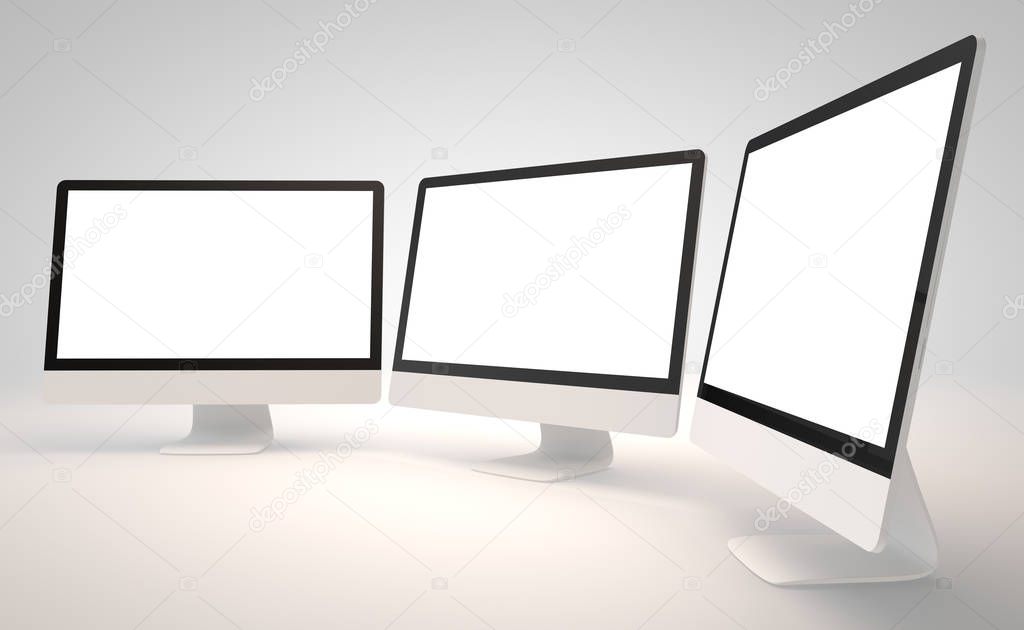 Computer display on white background 3d rendering