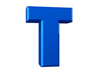 Beyaz arkaplandaki mavi harf T 3D görüntüleme