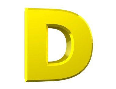beyaz arka plan 3d render üzerinde sarı harf D