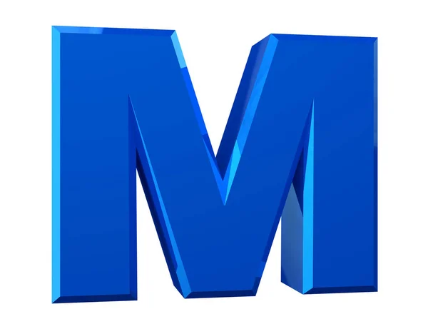 Huruf biru M pada latar belakang putih 3d rendering — Stok Foto