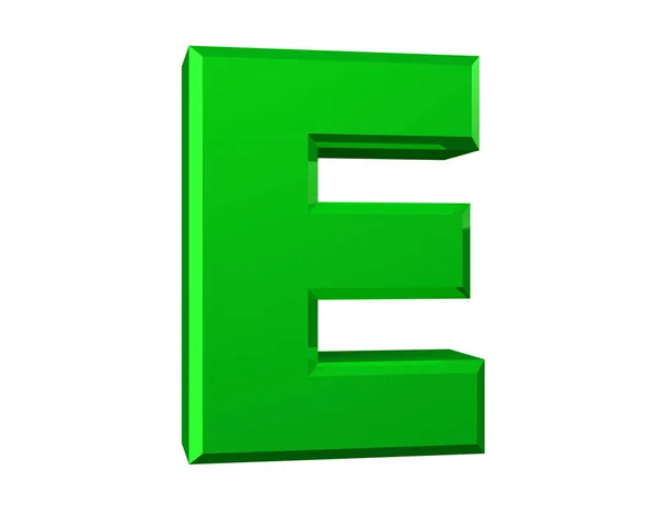 Beyaz arka plan 3d render yeşil harf E — Stok fotoğraf