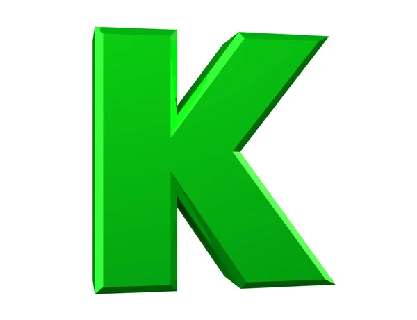 De groene letter K op witte achtergrond 3D rendering — Stockfoto