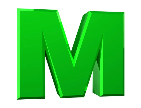 De groene letter M op witte achtergrond 3D rendering — Stockfoto