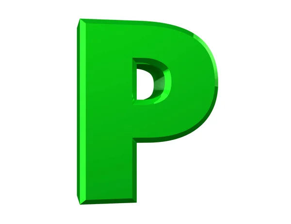 Zelené písmeno P na bílém pozadí 3D vykreslování — Stock fotografie