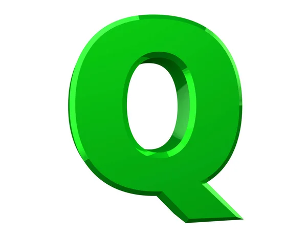 白色背景 3d 渲染上的绿色字母 Q — 图库照片