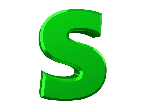 Zielona litera S na białym tle renderowania 3D — Zdjęcie stockowe