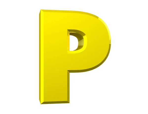 Žluté písmeno P na bílém pozadí 3D vykreslování — Stock fotografie