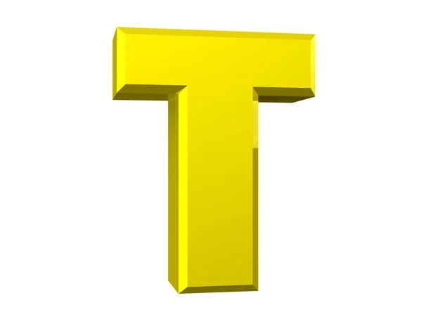 La lettera gialla T su sfondo bianco rendering 3d — Foto Stock