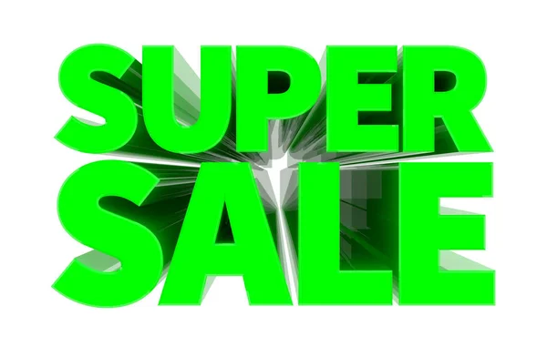 Superprodej zelené slovo na bílém pozadí ilustrace 3D vykreslování — Stock fotografie