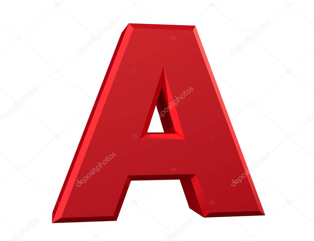 the red letter A on white background 3d rendering