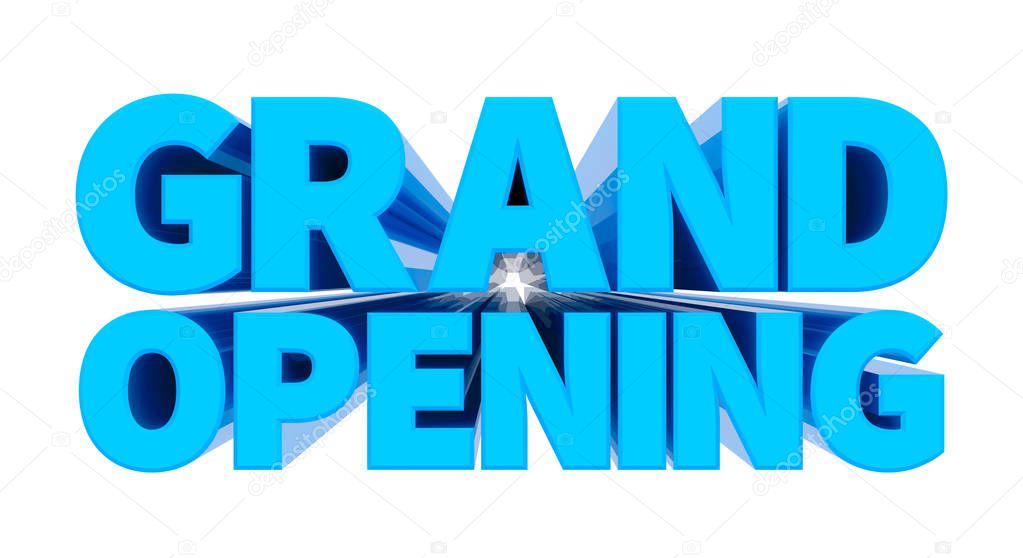 GRAND OPENING blue word on white background illustration 3D rendering
