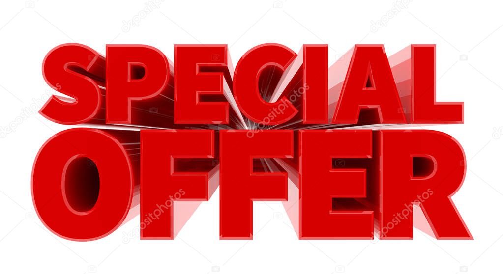 SPECIAL OFFER red word on white background 3D rendering