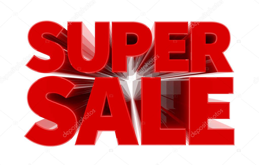 SUPER SALE red word on white background 3D rendering