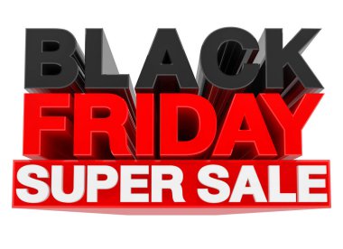 Geri Cuma Süper Satış sözcüğü beyaz arka plan 3D görüntüleme