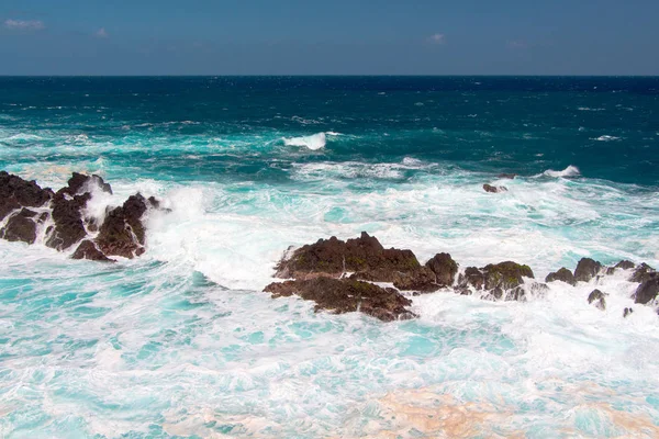 Krajina Porto Moniz Madeira Portugalsko Atlantský Oceán Ilheu Krtek — Stock fotografie