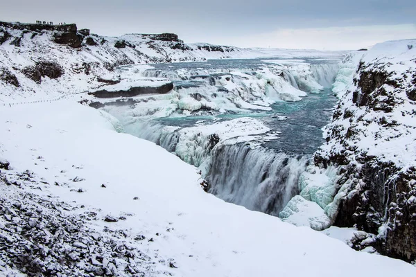 Detifoss Waterfall One Most Powerful Waterfalls Europe Winter Landscape Beautiful — Stock Photo, Image