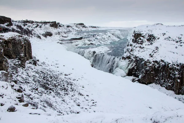 Cascade Gullfoss Destination Touristique Populaire Islande Paysage Hivernal — Photo