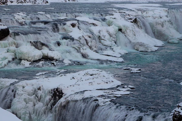 Lodích Detifoss Vodopád Jeden Nejsilnějších Vodopádů Evropě Zimní Krajina Krásná — Stock fotografie