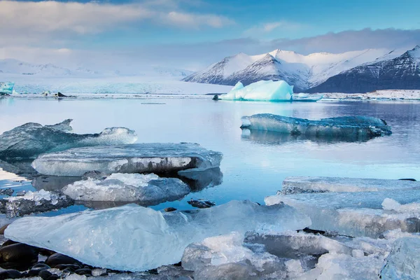 Jokulsarlon Jezioro Polodowcowe Islandii Zimie Icy Pięknej — Zdjęcie stockowe