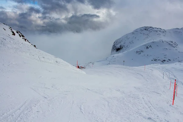 Vista Teleférico Vallon Pistas Esqui Nevado Dolomites Itália — Fotografia de Stock