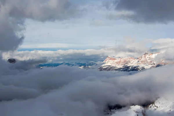 Clouds Dolomites Mountain Sella Ronda Ski Region Chairlift Valley — Stock Photo, Image