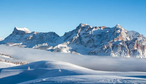 Зимовий Гірський Краєвид Доломіти Схилах Дивовижні Лижних Карусель Італії — стокове фото