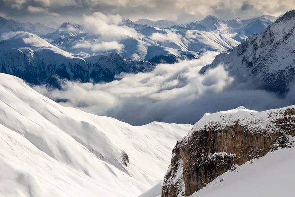 Skihellingen Een Prachtig Winterlandschap Alpen Samnaun Ischgl Tirol Oostenrijk Wolken — Stockfoto