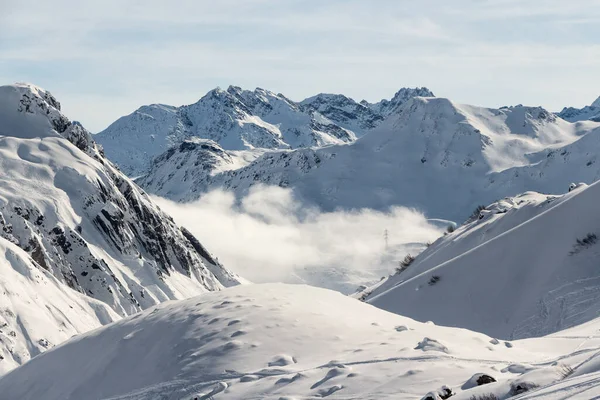 Ski Slopes Beautiful Winter Landscape Alps Anton Arlberg Clouds Sunshine — Stock Photo, Image